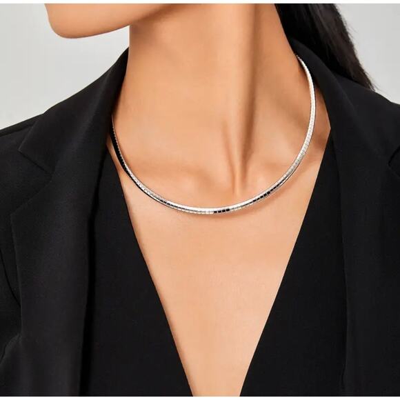 NEW NORDSTROM REVOLVE Silver Choker Omega Chain Link 5mm Necklace Jewelry Retro - Picture 10 of 10